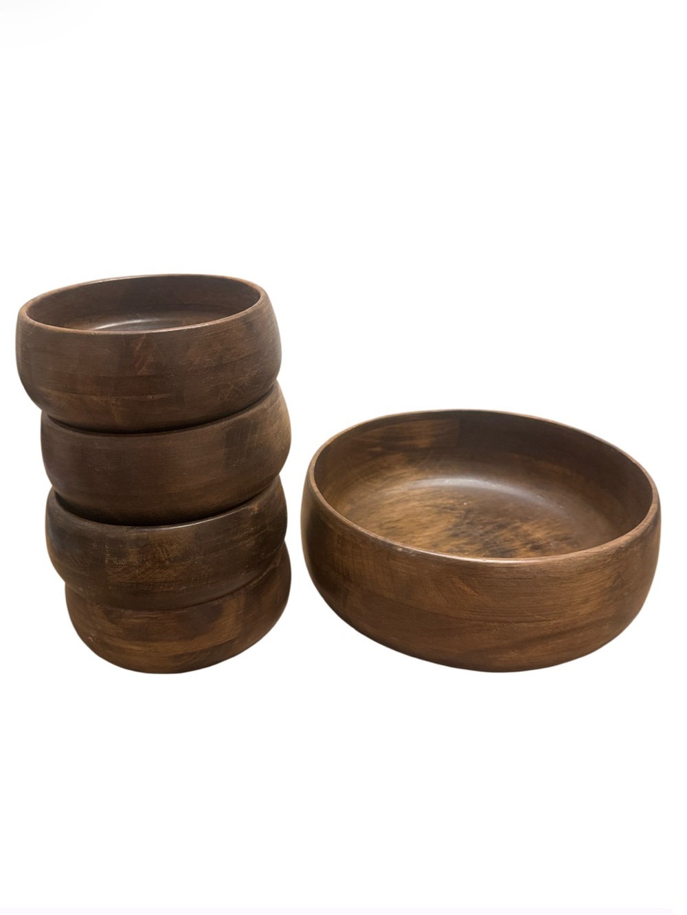 Bundle of WOODEN Salad Bowl With 4 Serving Bowls 5.5”
